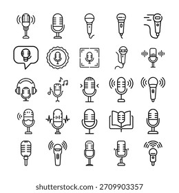 Set of microphone icons for broadcasting audio voice and sound recorder  for web and graphic design.