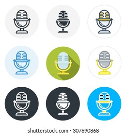 Set of microphone icons in different styles isolated on white background.