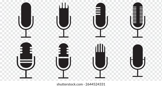 Conjunto de ícones de microfone, conjunto de vetor ícone de microfone. Coleção de sinais de ilustração de áudio. Símbolo de microfone. Tipo de variedade Microfones Design. Eps 10.