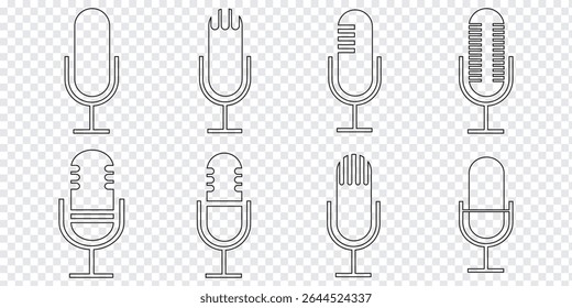 Conjunto de ícones de microfone, conjunto de vetor ícone de microfone. Coleção de sinais de ilustração de áudio. Símbolo de microfone. Tipo de variedade Microfones Design. Eps 10.