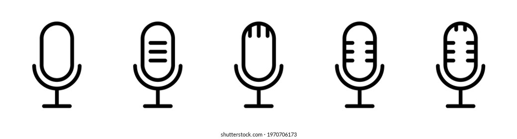 Set of microphone icons isolated on a white background. The concept of voice, karaoke, sound recording and vocals. Vector illustration
