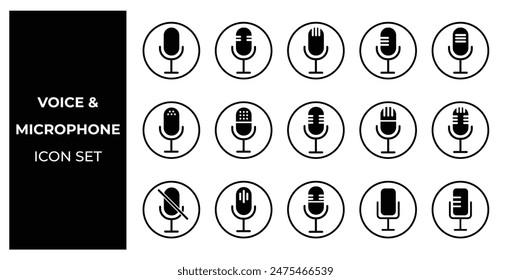 Set of microphone icons. microphone logo design podcast with microphone logo.