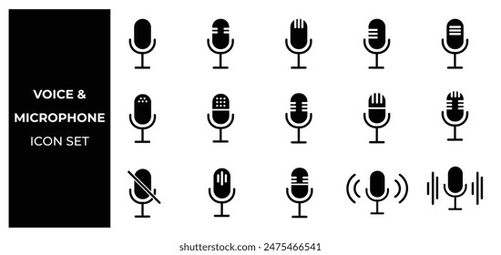 Set of microphone icons. microphone logo design podcast with microphone logo.