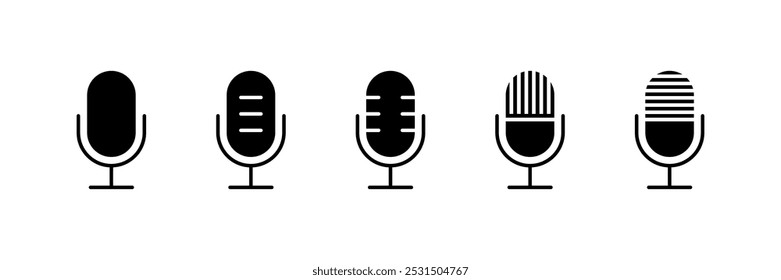Conjunto de iconos de micrófono archivo de Vector. Colección de micrófonos Podcast.