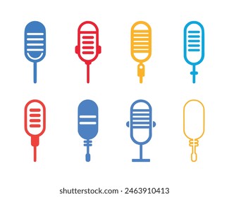 Conjunto de iconos de micrófono. Ilustración vectorial en estilo plano