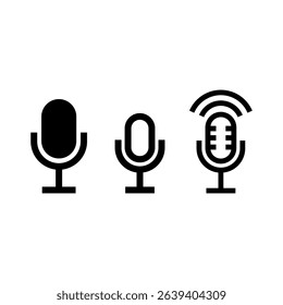 Set of Microphone Line and Glyph Icons for Podcast and Voice Recording