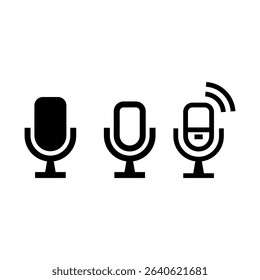 Set of Microphone Line and Glyph Icons for Podcast and Voice Recording