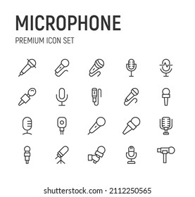 Set of microphone line icons. Premium pack of signs in trendy style. Pixel perfect objects for UI, apps and web. 