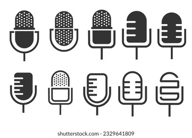 conjunto de diseño del logotipo del micrófono. Podcast inspirado en el logo del micrófono. ilustración vectorial.