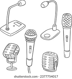 conjunto de micrófono, Mike. ilustración, conjunto de vector de línea 