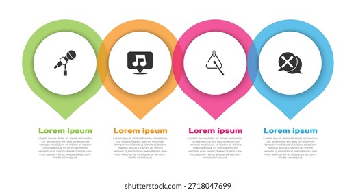 Ajuste el micrófono, la nota de música, el tono, el triángulo y los palillos del tambor. Plantilla de infografía de negocios. Vector