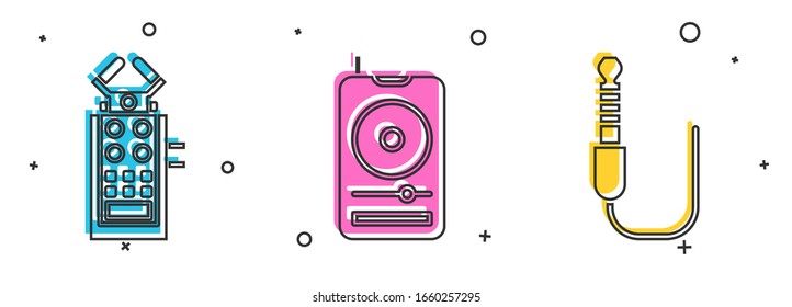 Set Microphone, Music player and Audio jack icon. Vector