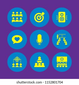 set with microphone, music, target and class vector icons for web and mobile app