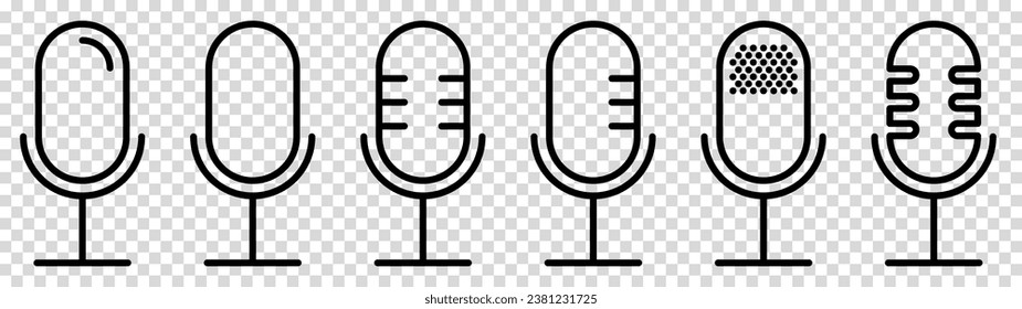 Set of microphone outline icons. Vector illustration isolated on transparent background