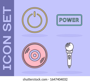 Ajuste el icono del micrófono, el botón de encendido, el disco de vinilo y el botón de encendido. Vector