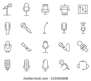 Set of microphone Related Vector Line Icons. Contains such Icons as song, music, recording and more. 