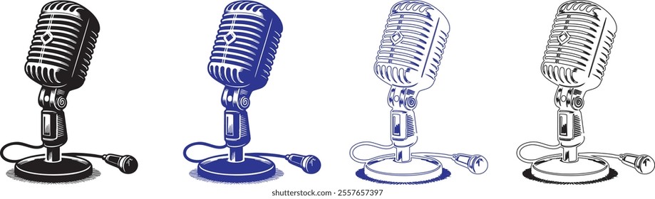 set of microphone silhouette, vector on white background. Mic silhouette. Music, voice, record vector icon.
