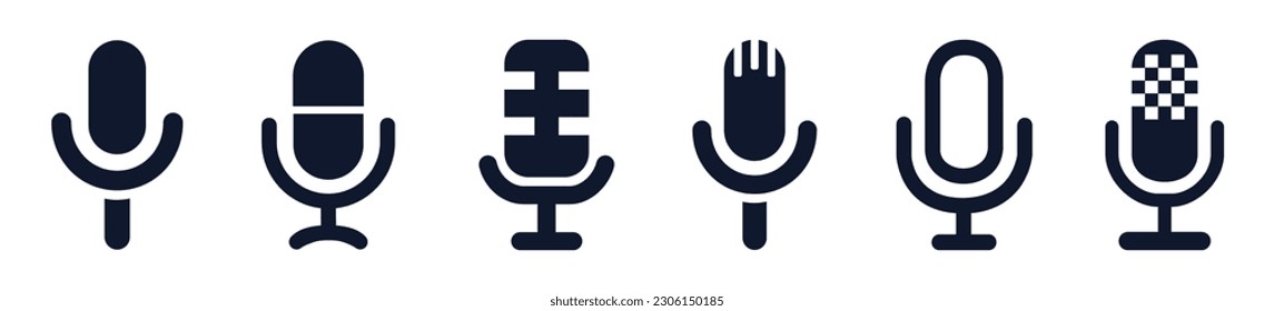 Set microphone speaker button icon, voice microphone buttons signs – vector