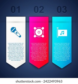 Indique el micrófono, el altavoz estéreo y la bandera del festival de música. Plantilla de infografía empresarial. Vector