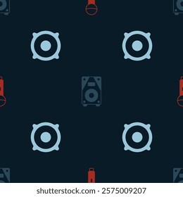 Set Microphone, Stereo speaker and  on seamless pattern. Vector