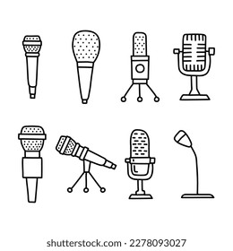 Set microphone. Vector illustration, doodle style