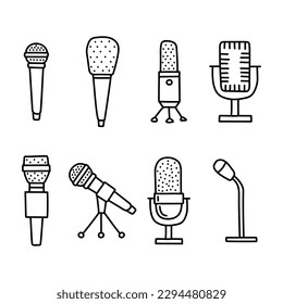 Set microphone. Vector illustration, doodle style