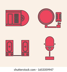 Set Microphone, Vinyl disk, Microphone and Stereo speaker icon. Vector