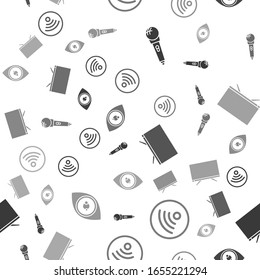 Set Microphone, Wi-Fi wireless internet network, Smart Tv and Eye on seamless pattern. Vector