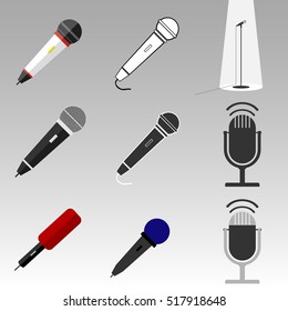 A set of microphones, realistic microphones, mic. Flat design, vector. 