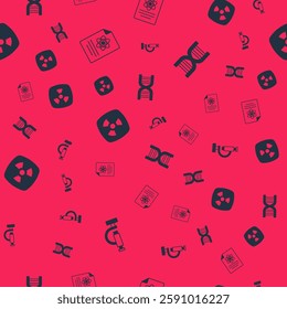 Set Microscope, Chemistry report, Radioactive and DNA symbol on seamless pattern. Vector