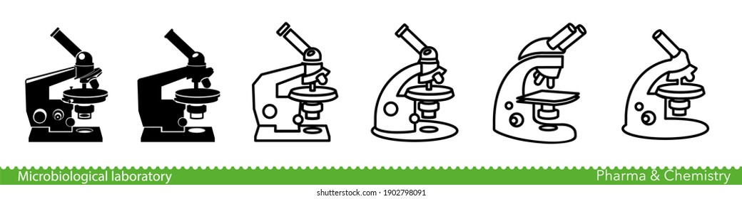 Set of microscope icons. Laboratory monocular and binocular microscopes. Vector Illustration