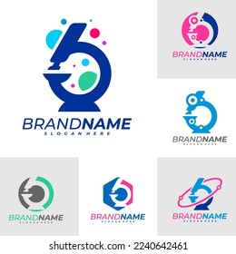 Set of Microscope logo template, Science logo design vector