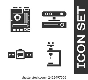 Setzen Sie das Symbol für Mikroskop, Hauptplatine, intelligente Uhr und Bewegungssensor ein. Vektorgrafik