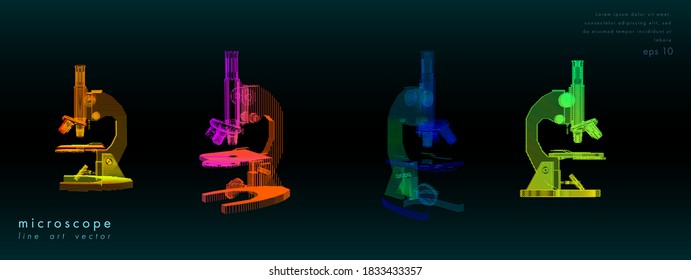 Conjunto de ilustraciones vectoriales de microscopio en estilo de arte de línea	