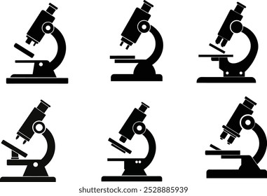 Conjunto de diseño de ilustración de silueta de Vector de microscopio
