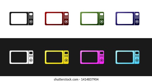 Set Microwave oven icon isolated on black and white background. Home appliances icon.Vector Illustration