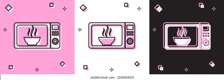 Set Microwave oven icon isolated on pink and white, black background. Home appliances icon.  Vector Illustration