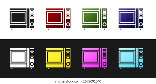 Set Microwave oven icon isolated on black and white background. Home appliances icon.  Vector Illustration
