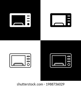 Set Microwave oven icon isolated on black and white background. Home appliances icon.  Vector