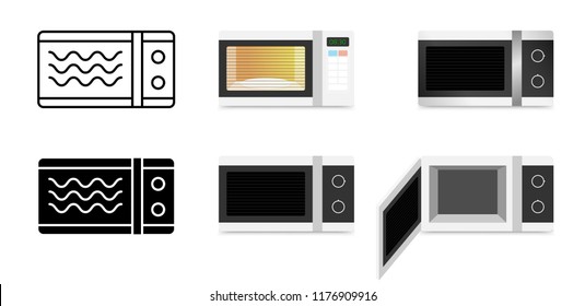 Set of microwave oven icons in flat, vector art