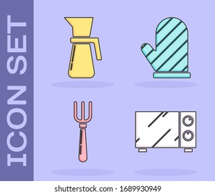 Set Mikrowellenofen , Messbecher, Gabel und Ofen Handschuh Symbol. Vektorillustration