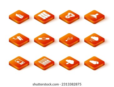 Set Microwave oven, Server, Data, Web Hosting, Security camera, Wrist watch, Cloud download and USB icon. Vector