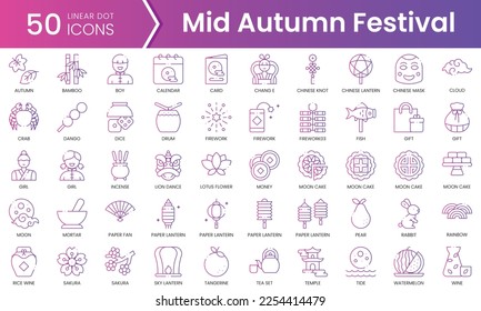 Set of mid autumn festival icons. Gradient style icon bundle. Vector Illustration