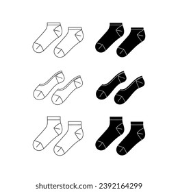 Set of Mid Calf length Socks flat sketch fashion illustration drawing template mock up, Calf length socks cad drawing for unisex men's and women's, Quarter crew socks design drawing