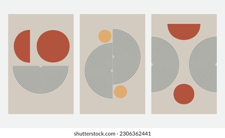 Set of mid century abstract vector geometric shape contemporary. Design for wallpaper, background, wall decor, cover, print, card, branding. Modern trendy boho minimalist art. Vector illustration.