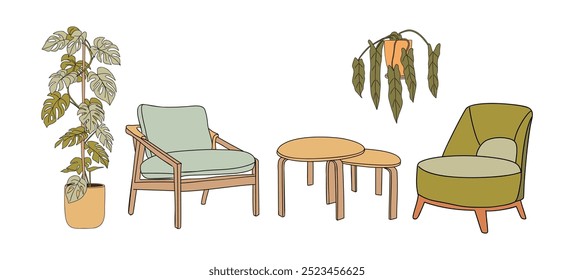 Set of Mid Century modern furniture, armchairs
