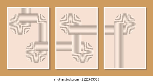 Set of mid century modern minimalist wall decoration art print with arc lines