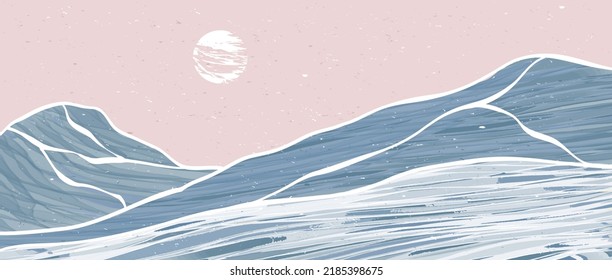 set of Mid century modern minimalist art print. Abstract mountain contemporary aesthetic backgrounds landscapes. vector illustrations