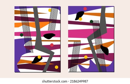 Conjunto de arte mural moderno de mediados de siglo. Colección de póster de impresión de geometría. Decoración casera al estilo Bauhaus. Decoración minimalista en las paredes.
