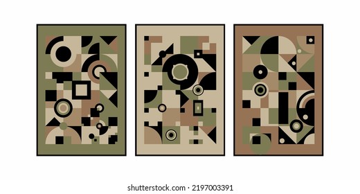 Set of mid century modern wall art. Collection of geometry print poster. Bauhaus style home decor. Minimalist wall decorations.